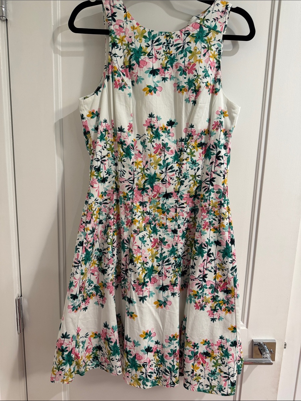 Maggy London White Floral Dress with Pink and Green Accents